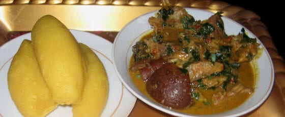 Groundnut soup with a side of eba swallow