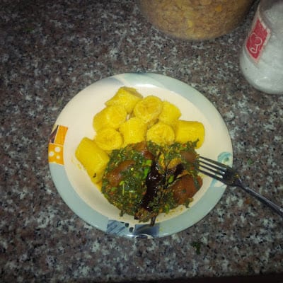 Simple efo riro served with plantain