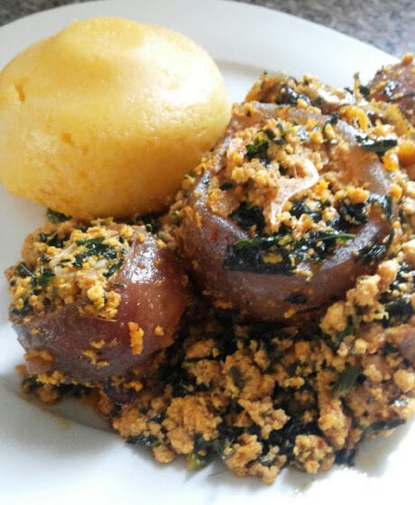Egusi soup served with tuwo shinkafa swallow
