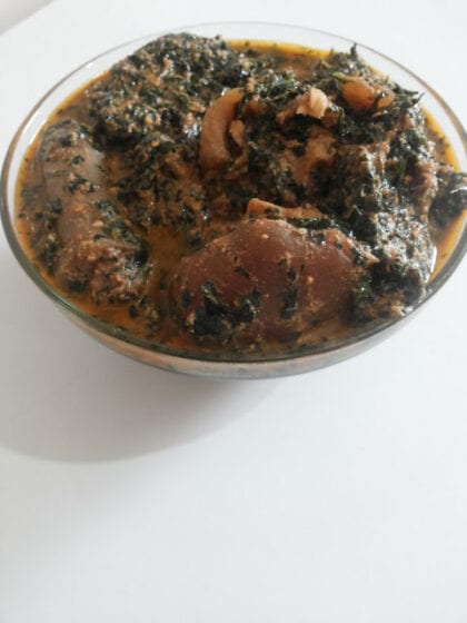 Egusi, tomatoes in vegetable soup