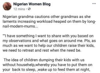 nigerian grandma worried about increasing workload