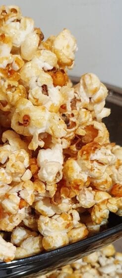 Homemade caramel popcorn in a bowl 